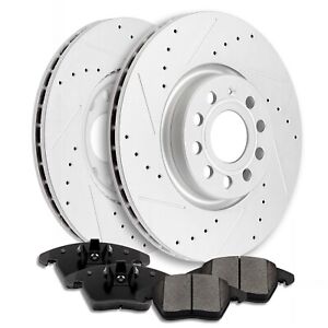 Front Ceramic Brake Pads and Rotors Disc For 2009-2013 Audi TT Quattro Slotted