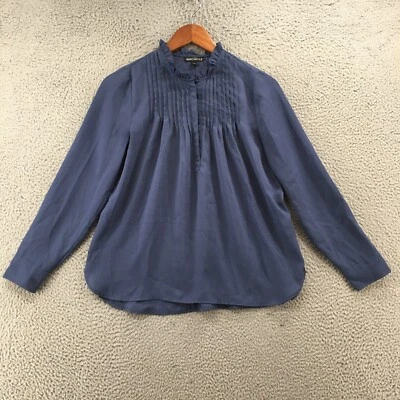 Blusa Campesina Mercantil J.Crew Mujer 2 Azul Manga Larga Plisada Frontal Informal Foto 1 de 4