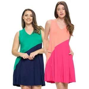 Women’s Casual A-Line Dress, Sleeveless V Neck Dress with Pockets, Many Sizes - Picture 1 of 10