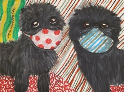 Impresión artística de perro Affenpinscher en cuarentena 13 x 19 coleccionable por el artista KSams Foto 1 de 2