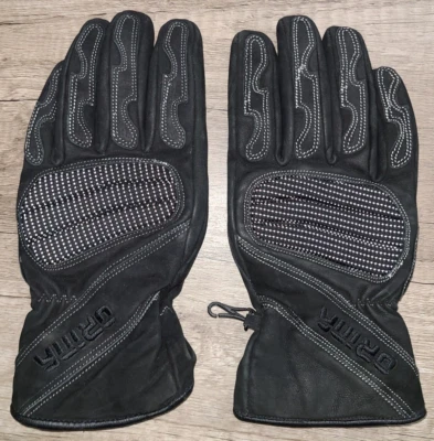 复古 Orina 黑色绒面革重型冬季摩托车手套带 Kevlar,女士 8 码 — 第 1/4 张图片