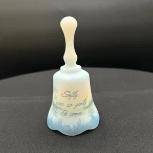 FENTON Satin Glass Softly Gently He Comes 4” Decorative Bell Signed Vintage - Picture 1 of 5
