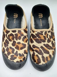 Mahabis Size 6.5 40 Leopard Print Leather Wool Slippers Mens Womens - Bild 1 von 10
