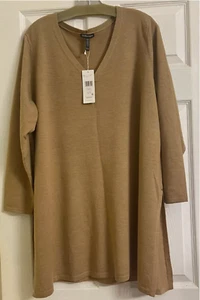 Neu mit Etikett $ 258 Eileen Fisher honigfarbene Tunika Merinowolle V-Ausschnitt 1X - Bild 1 von 6