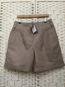 Women’s Real Leather Taupe Mink Greige Cropped Culottes Trousers Bermudas M - Picture 1 of 8