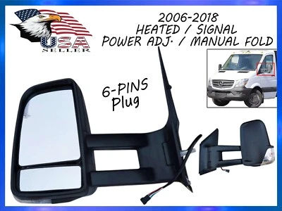 For 2006-2018 Mercedes Sprinter Left Front Door Side View Mirror Curved Long Arm - Image 1 of 3