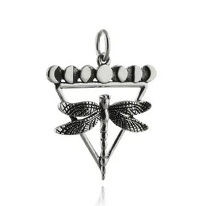 Dragonfly Charm with Moon Phases - 925 Sterling Silver Triangle Dragonflies NEW - Picture 1 of 4