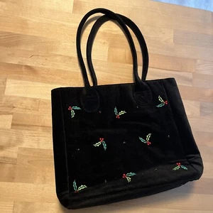 Urlaub Weihnachten Samt bestickt Vintage Handtasche Tasche Stechpalme Details süß! - Bild 1 von 10