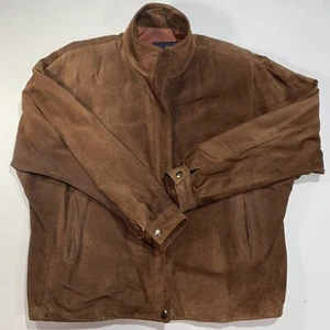 Vintage MARK SHALE Genuine Suede Leather Jacket Brown Full Zip Size XL USA Made - Picture 1 of 8