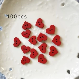 100pcs Red Heart Wood Buttons DIY Craft Sewing for Shirt Dress Cloth 2 Holes - Picture 1 of 6