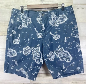 Gap Mens Chino Shorts Blue Gray Sun Faded Tropical Island Map Print Shorts Sz 36 - Picture 1 of 13