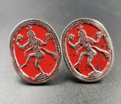 Vintage Swank Cufflinks Men's Red & Silver Tone Hindu Shiva Nataraja Dress Shirt - Image 1 of 4