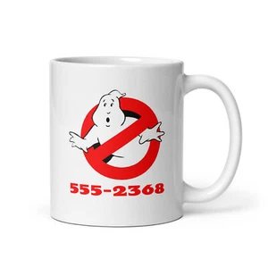 Ghostbusters logo Who Ya' Gonna Call white glossy mug 555-2368 - Picture 1 of 3