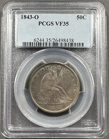 1843-O Seated Liberty Half Dollar 50c - PCGS VF35 - Rare New Orleans Date Cover