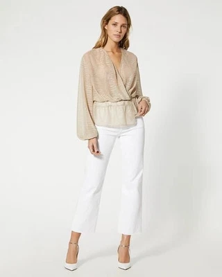 Blusa Iro Maryle Transparente Iridiscente Dorado Cebra Envolvente Top Mob Esposa Talla 38 EE. UU. 6 M Foto 1 de 4