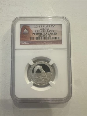 2014 S Silver 25C Arches PF 70 Ultra Cameo Early Releases Coin - Image 1 of 2