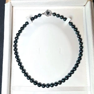 Akoya Pearl Necklace Silver Dark Green 7.5–7.8mm 41.5cm From Japan - Picture 1 of 24