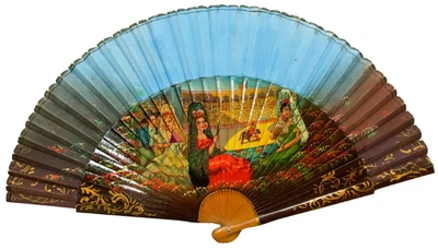 Vintage Spanish Flamenco Folding Hand Fan Wood Fabric Hand Painted Spain - Image 1 of 4