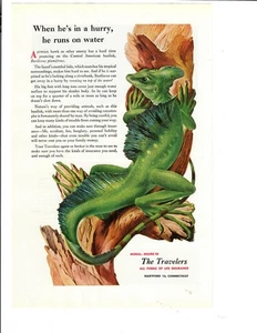 1952 The Travelers Print Ad Bright Green Lizard Illustration Insurance Ephemera - Bild 1 von 1