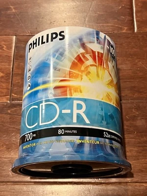 Philips CD-R 80MIN 700MB 52X White Inkjet Printable Disks 100 Count Discs Sealed - Image 1 of 2