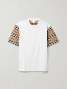 Burberry weiß Stretch Baumwolle Nova Check Besatz Detail Kurzarm T-Shirt Gr.Xs - Bild 1 von 12