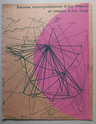 Mapa de vuelos de rutas de Air France 1967 revista Air France revista francesa vintage Foto 1 de 3