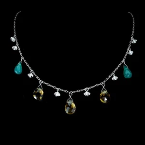 925 Sterling Silver Necklace Briolette Tourmaline Aventurine Quartz Gemstone 18 - Picture 1 of 13