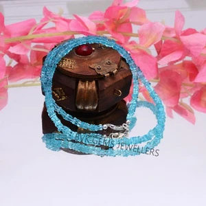 AANatural Sky Blue Apatite Heishi Beads Necklace, Blue Apatite Flat Thin Square - Picture 1 of 3