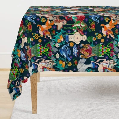 Mystical World Incantation Exotic Birdlife, Ornamented Horse Printed Tablecloth - Image 1 of 4