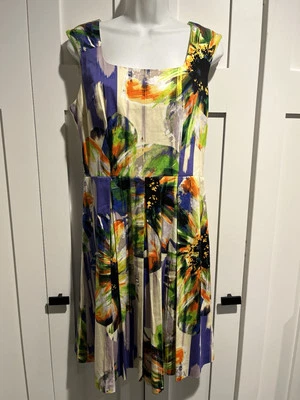 London Times 女式无袖弹力连衣裙花卉抽象修身喇叭线 10 — 第 1/4 张图片