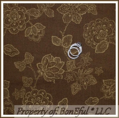 BonEful Fabric FQ Cotton Quilt GREEN Flower Toile Leaf Xmas Holiday Farm House 1 - Image 1 of 4