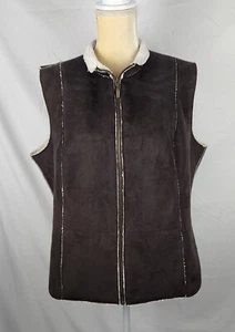 DressBarn Woman Faux Suede Brown Sherpa Lined Vest Bsrn Jacket sz 14/16 - Picture 1 of 10