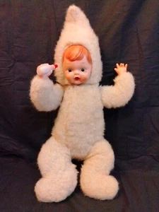 Vintage Rubber Face Plush Doll Toy with Bottle Rushton Type 1960’s 21” - Picture 1 of 14