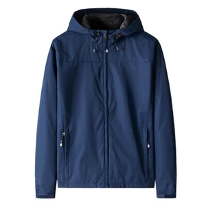 Men Casual Hooded Jacket Front-Zip Waterproof Windbreaker Coat Outdoor Sport Top - Picture 1 of 18