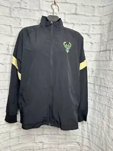 Milwaukee Bucks Jacket Mens Size Medium Black Windbreaker NBA Basketball - Picture 1 of 3