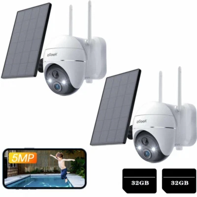 2x5MP Solar Kamera FUNK ÜBERWACHUNGSKAMERA Outdoor WLAN WIFI IP CAMERA+32G Karte - Bild 1 von 4