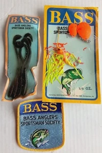 3 Piece Lot Vintage B.A.S.S. Bass Anglers Sportsman Society patch,worms,lure - Picture 1 of 1