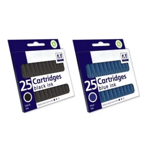 25 x Standard Sized Universal Fountain Pen Ink Cartridge Refills Blue Black 4cm - Picture 1 of 6