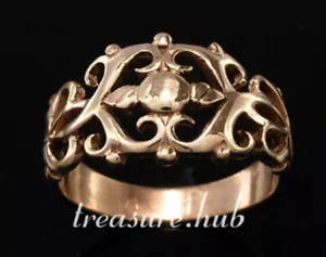 R020 Genuine 9K Yellow, Rose or White Gold Filigree ornate Scroll Ring your size - Picture 1 of 6