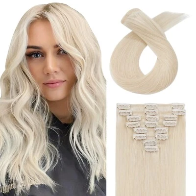 HAIRRO 10 PULGADAS BLANCO RUBIO CLIP EN EXTENSIONES DE CABELLO HUMANO 8 PIEZAS 50G #70 RECTO Foto 1 de 4