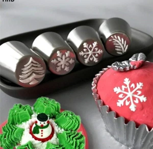 4pcs Christmas Russian Icing Piping Nozzles Set Pastry Tools Cakes Cup Cakes - Picture 1 of 6