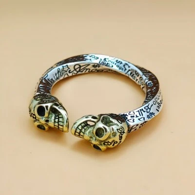 Vintage Double Skull Head Women/Men Jewelry 925 Sterling Silver Adjustable Ring - Image 1 of 4
