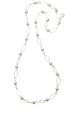 Lauren Ralph Lauren Silvertone Romantic Rebel Oval Link And Simulated Pearl W112 - Image 1 of 2
