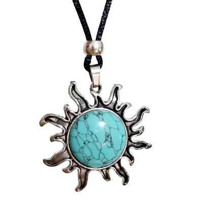 Türkis Sonne Anhänger Edelstein Aqua-Kristall Heilung Chakra Krawatte Halsband - Bild 1 von 4