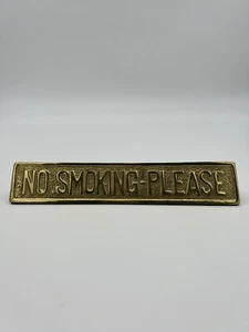 Vintage 1960s Pop Art "No Smoking Please" Brass Paper Weight Desk Sign - Picture 1 of 7