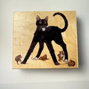 Monty Black Cat~Mice~Charles Wysocki Rubber Stamp~5" X 4.5"~Stamps Happen 90355 - Picture 1 of 7