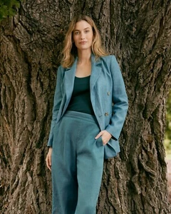 Sussan Blazer Linen Storm Blue Teal Collar Button Front Long Sleeve Size 6 - Picture 1 of 10