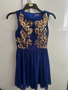 Ladies Chi Chi London size 8 Gold Sequin Navy Mini Party/Prom Dress - Picture 1 of 3