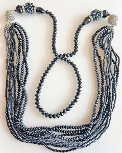 Park Lane Jet Black Glass Rhinestone 3 Way Necklace Magnetic Clasp - Picture 1 of 8