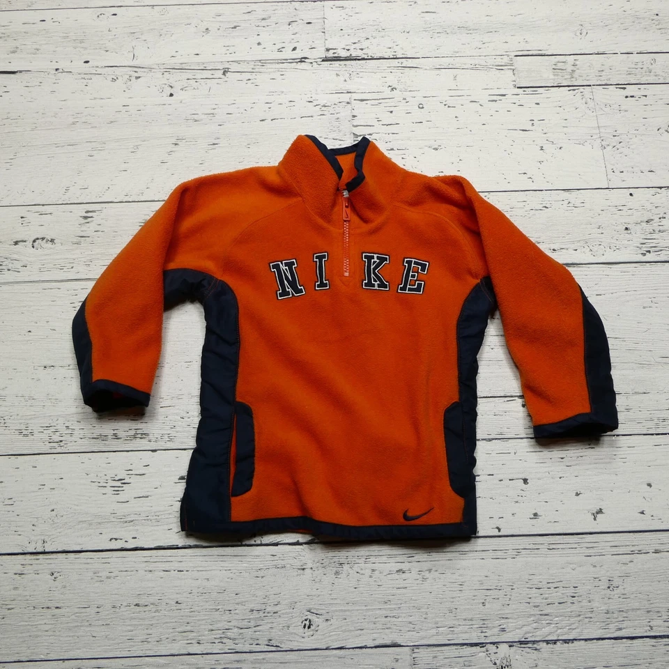Moletom bordado vintage Nike jaqueta de lã juvenil infantil 4T laranja 1/4 zíper - Imagem 1 de 4